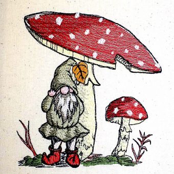 Herbstgnom mit Fliegenpilz Stickdatei 13 x 18 cm