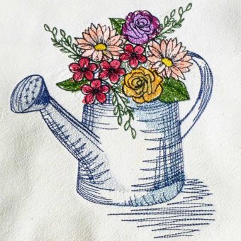 Stickdatei Gießkanne mit Frühlingsblumen
