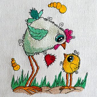 Elfenkritzeleien Huhn mit Kueken - Stickdatei